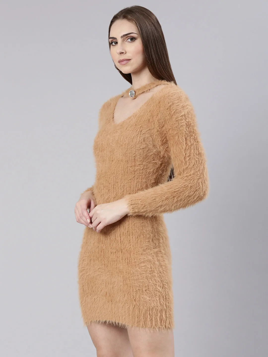 Sporty Comfort Women's Beige Knits Bodycon Dress