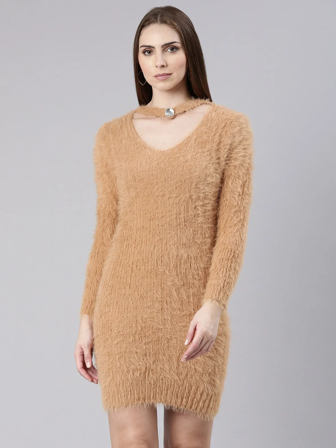 Comfortable Look Women's Beige Knits Bodycon Dress