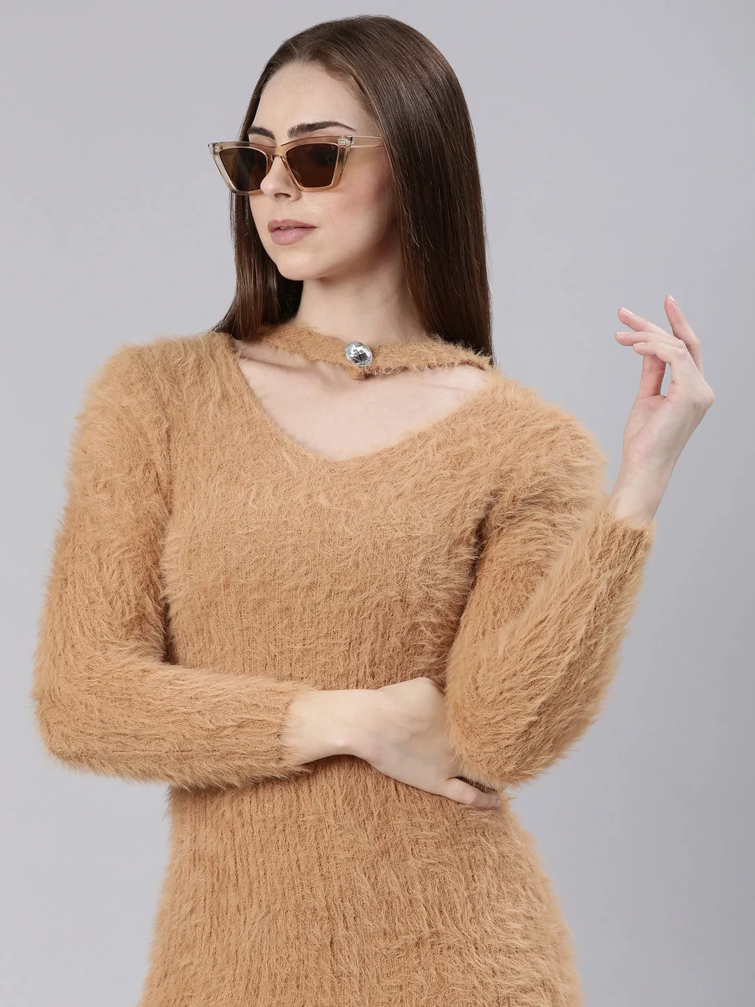 Women's Beige Knits Bodycon Dress Air Comfort