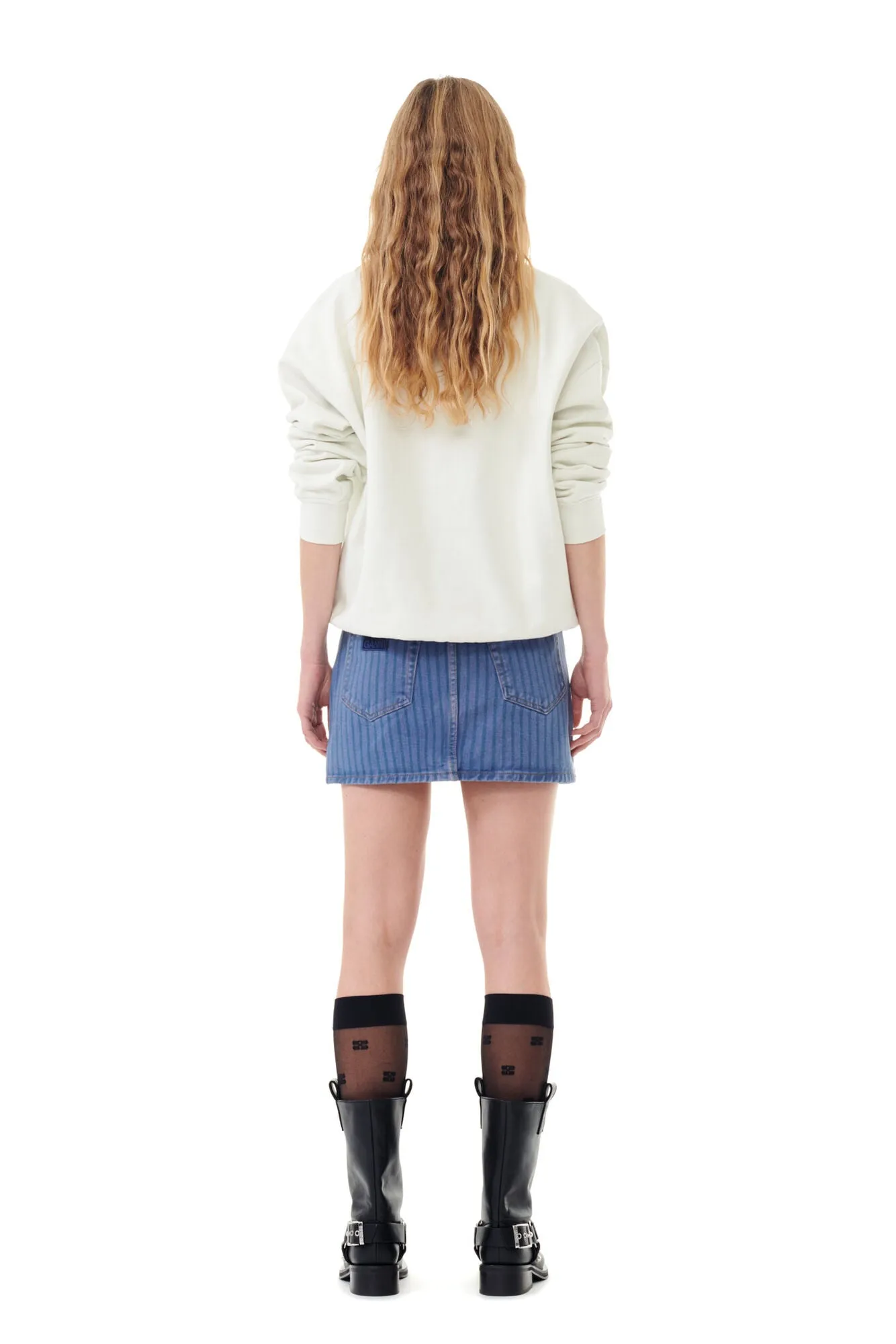 Stripe Overdyed Denim Mini Skirt (Country Blue) Green Fit