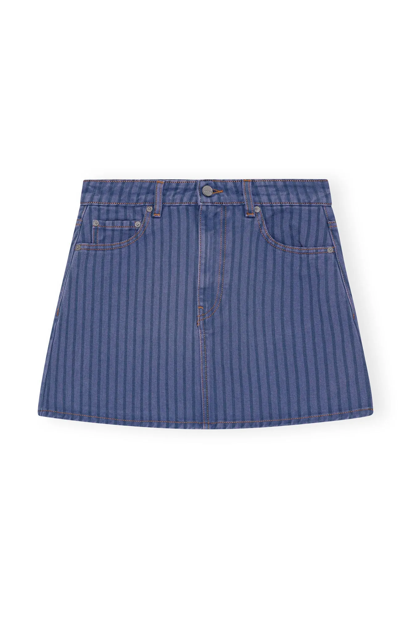 WaterRepellentCoating Stripe Overdyed Denim Mini Skirt (Country Blue)