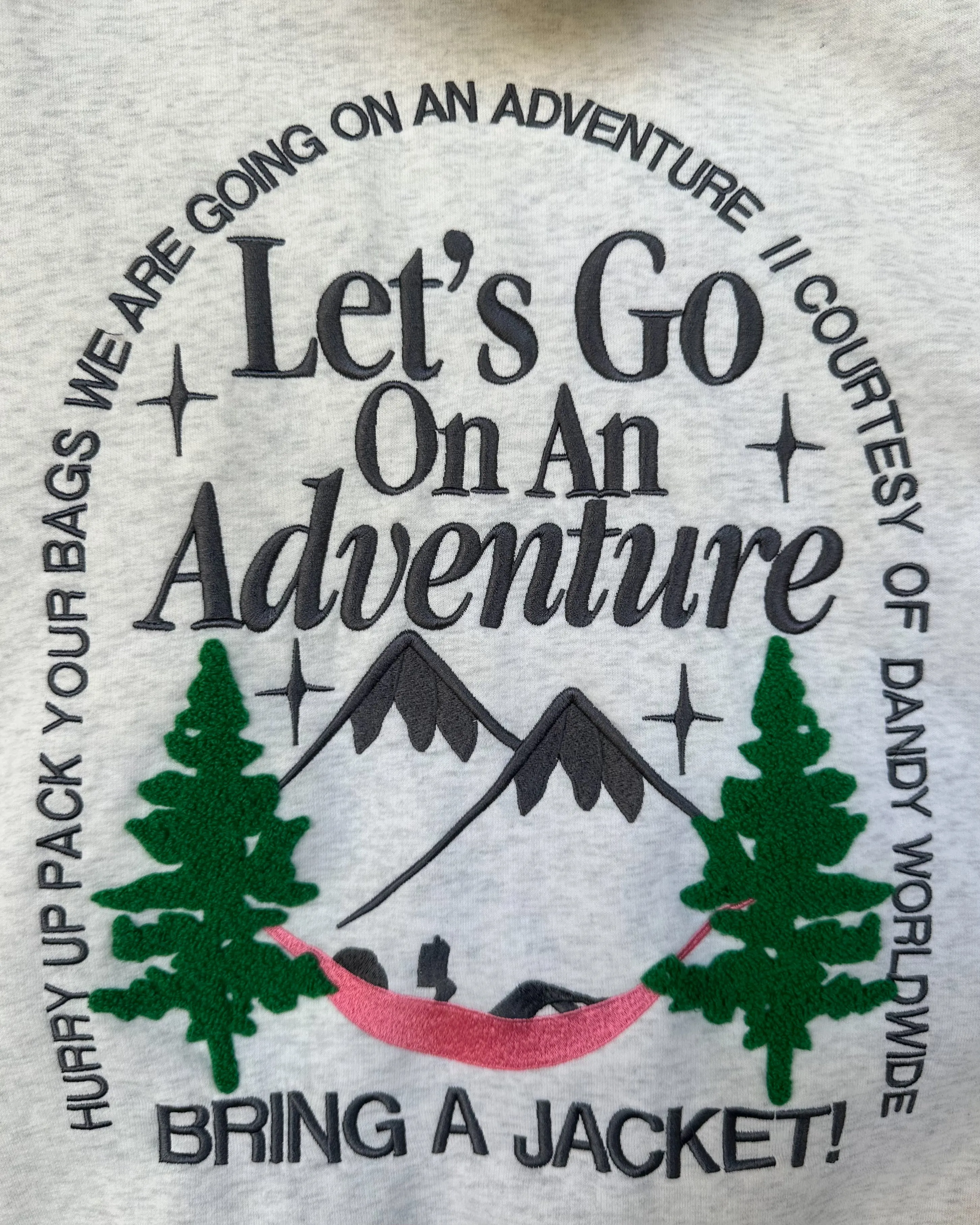 "Let's Go On An Adventure" Oversized Lux Hoodie in Heather Gray Embroidered Detail