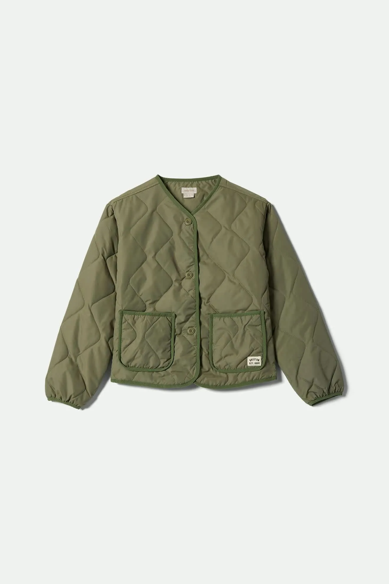 Delilah Quilted Jacket - Olive Surplus AdjustableHood Layered Drape