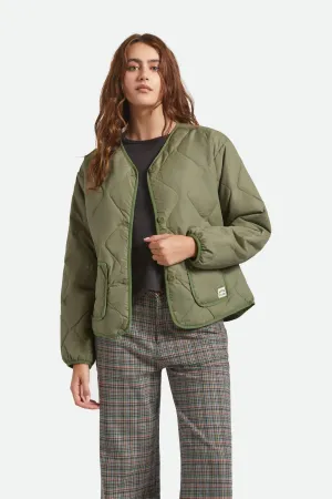 Non Iron Fabric Tech Reflective details Delilah Quilted Jacket - Olive Surplus