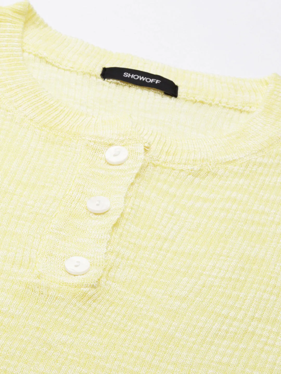 Women's Yellow Round Neck Ribbed Neck Regular Crop Top Relaxed Look Daily Trend