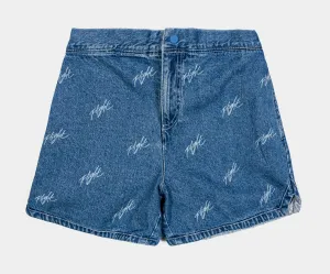 camisole Flight All Over Print Denim Womens Shorts (Blue)