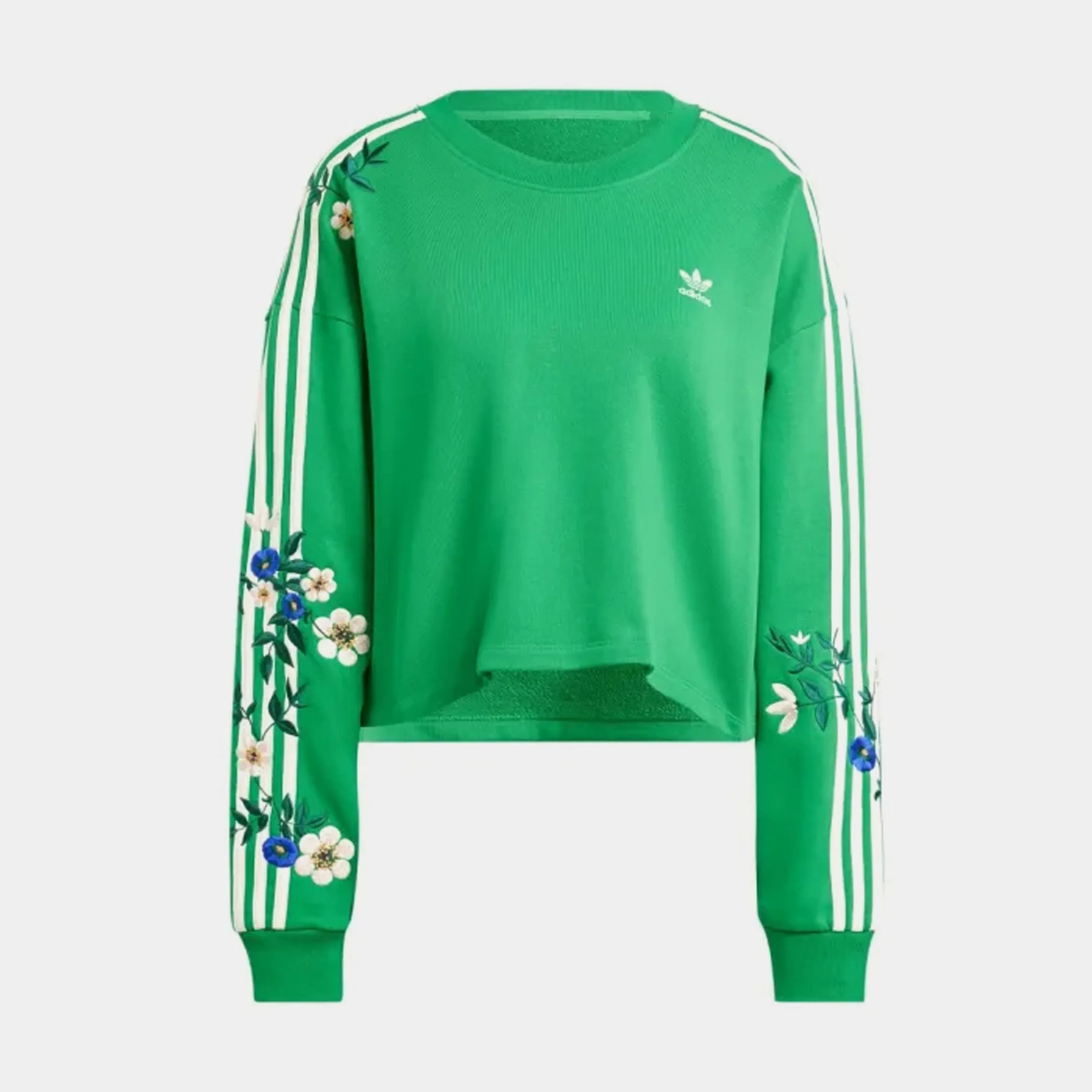 Push Edge Shine Fit Floral Graphics Womens Crewneck (Green/White)