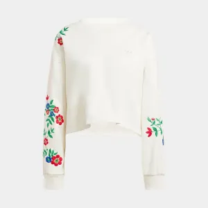 Legend Glow Joyful Mood Floral Graphics Womens Crewneck (White/Pink)