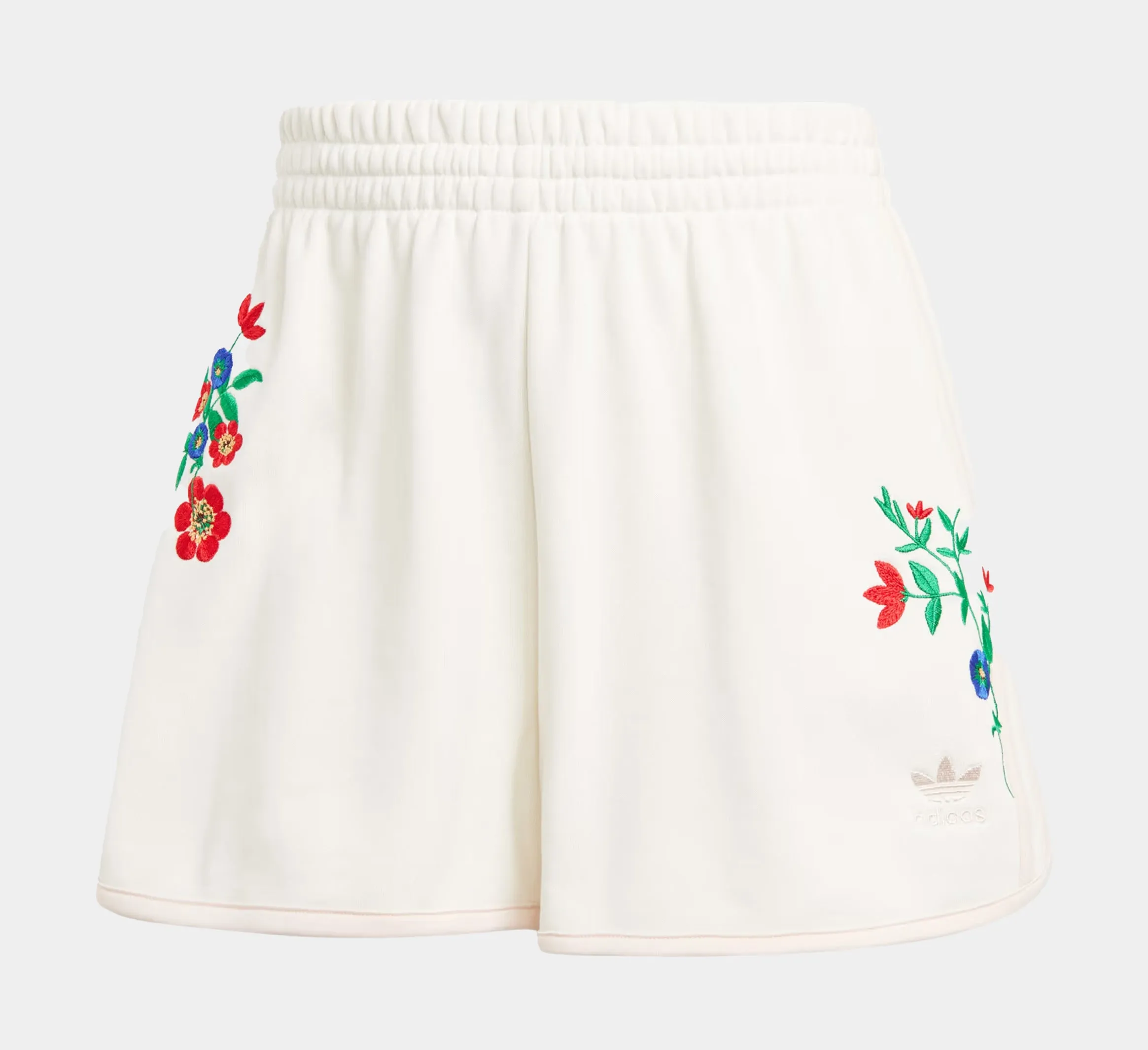 Nylon Material Minimal Bulk Floral Graphics Womens Shorts (White/Pink)