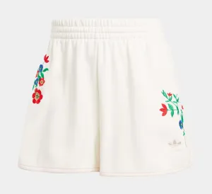 Nylon Material Minimal Bulk Floral Graphics Womens Shorts (White/Pink)