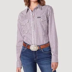 Elastic waist Breathable Performance Wrangler Women's Striped Western Button Down Shirt