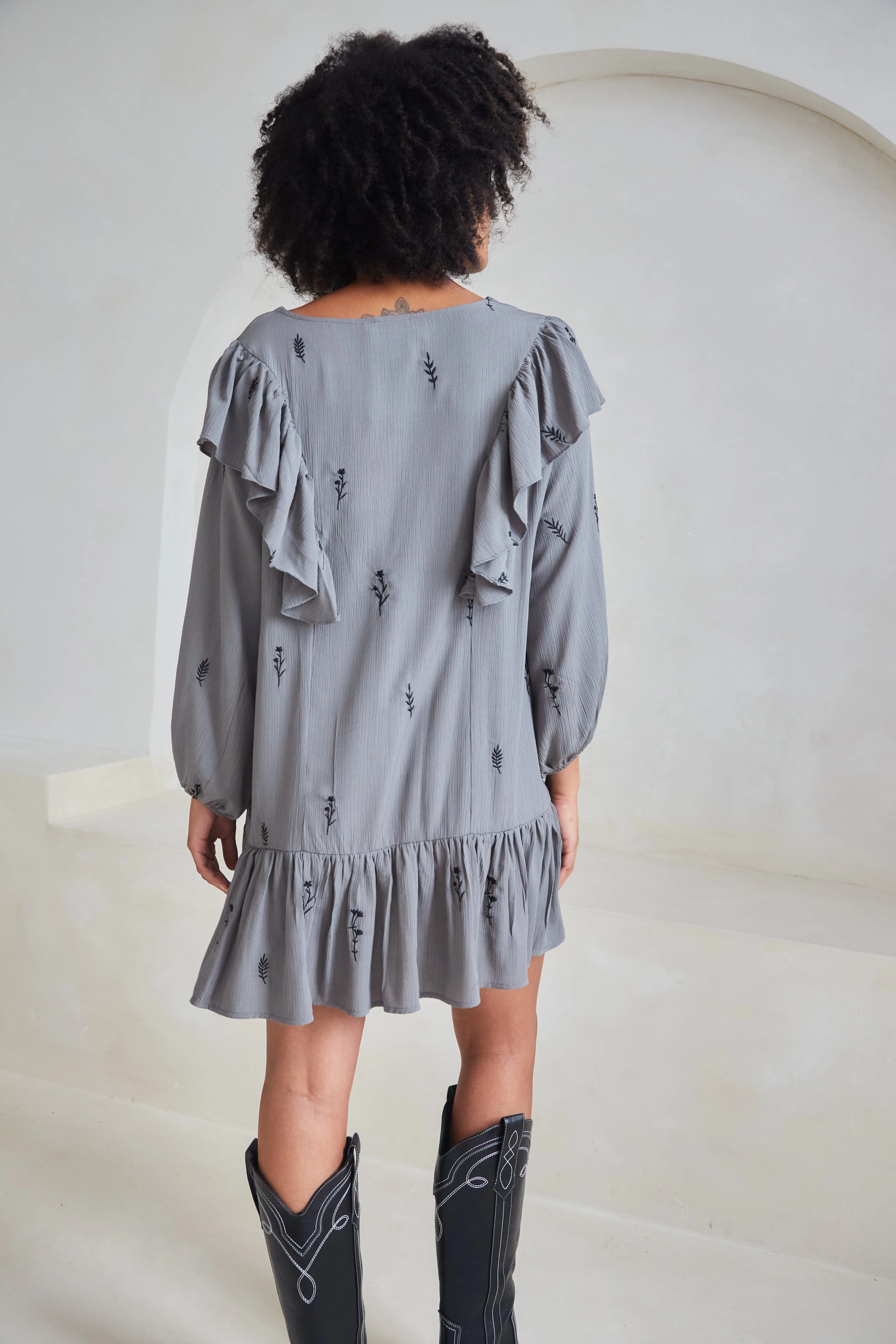 Frankie Floral Embroidered Frill Dress Smile Soft