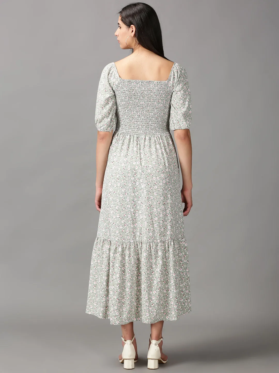 relaxed elegance Women's Sea Green Floral Chiffon Fit & Flare Dress