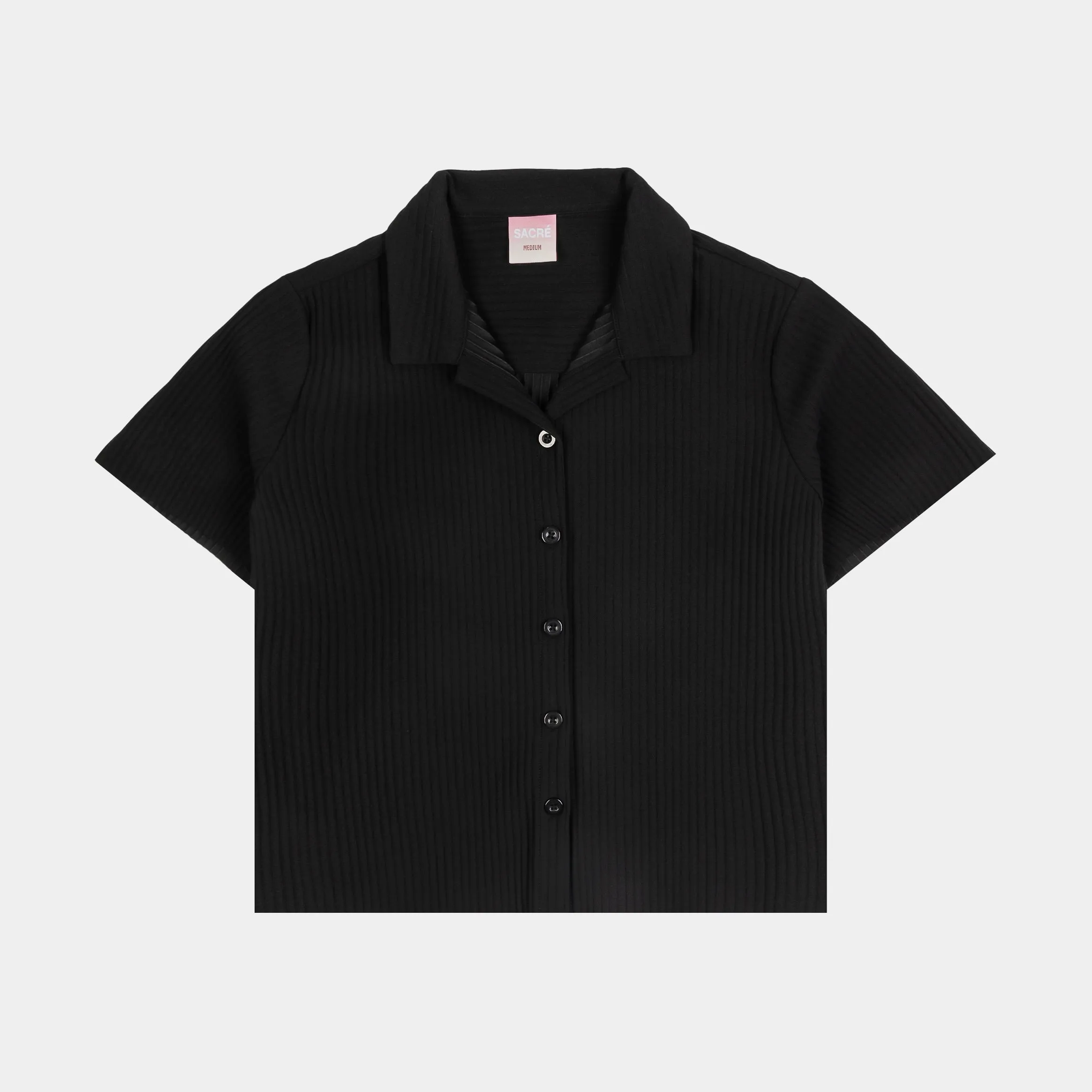 Pleated Button Up Womens Short Sleeve Shirt (Black) Soft Socks Comfy Style