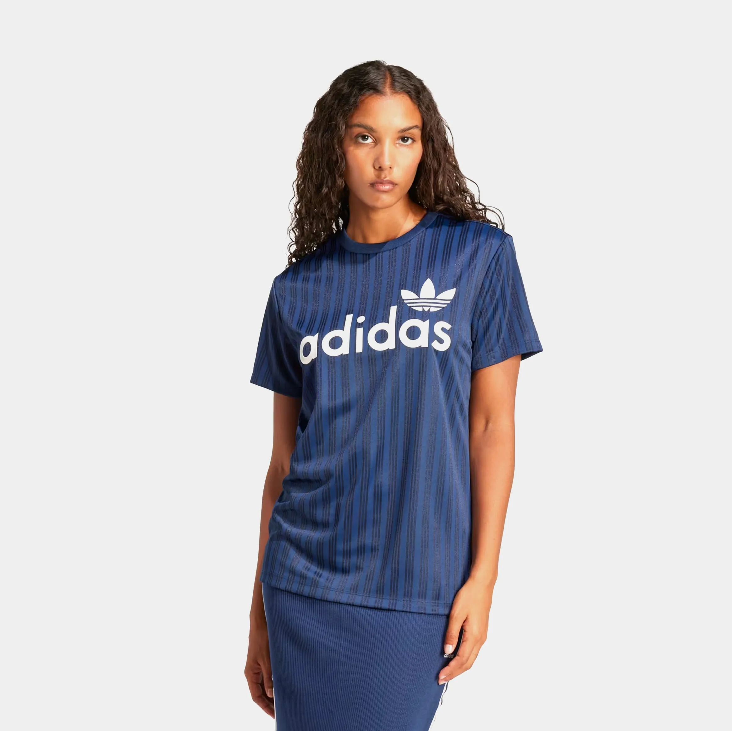 Linear Graphic Boyfriend Tee Womens Short Sleeve Shirt (Night Indigo) Mesh Glow