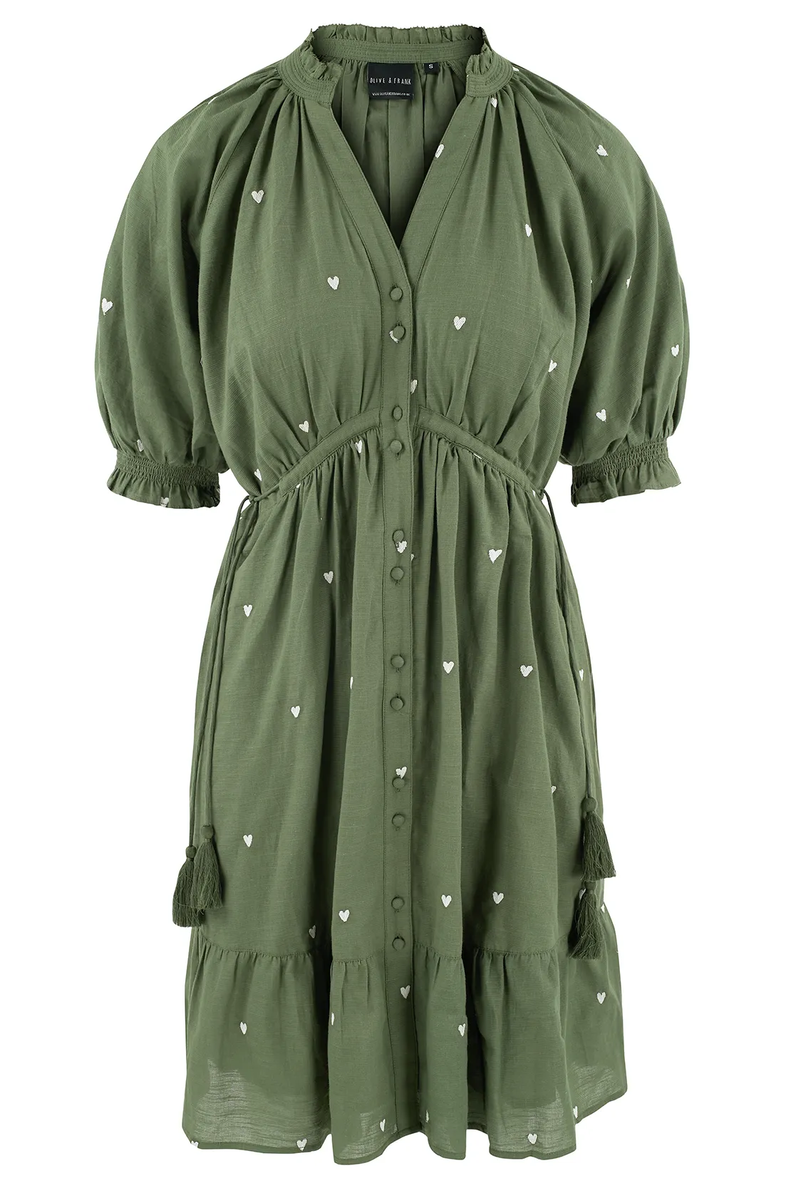 Pamela - Khaki Heart Embroidered Dress Easy Elegance