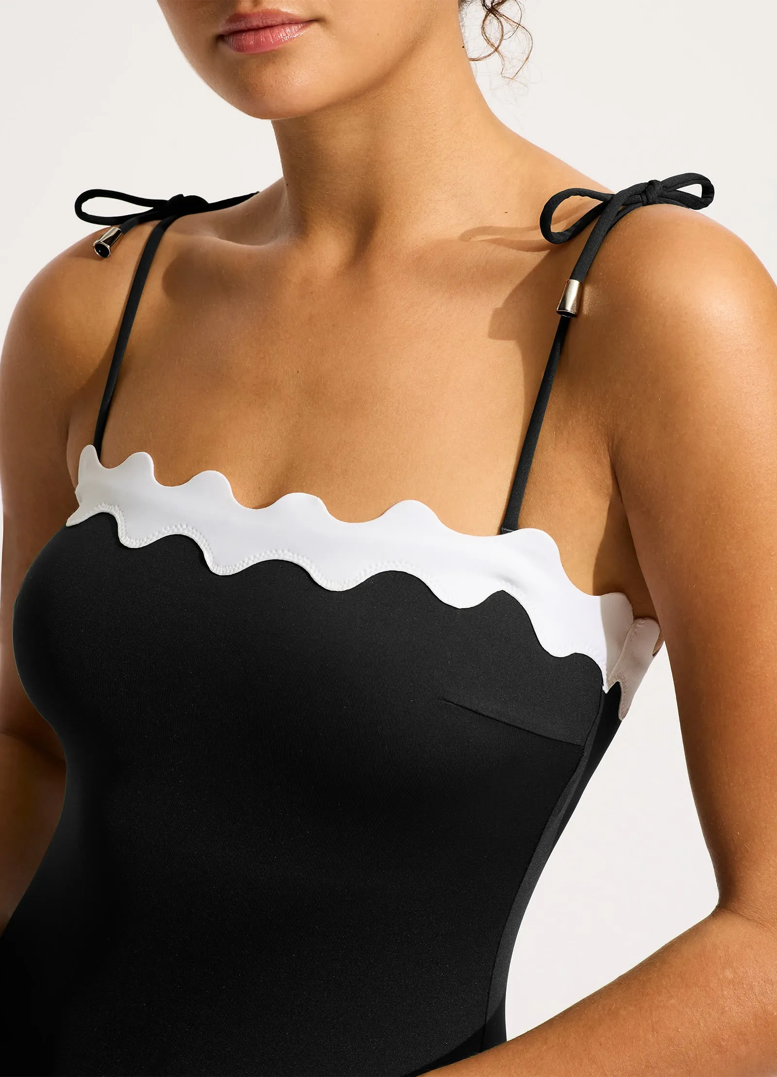 Gia Ric Rac Bandeau One Piece  - Black Seaside Vibes Anti Sand Pockets