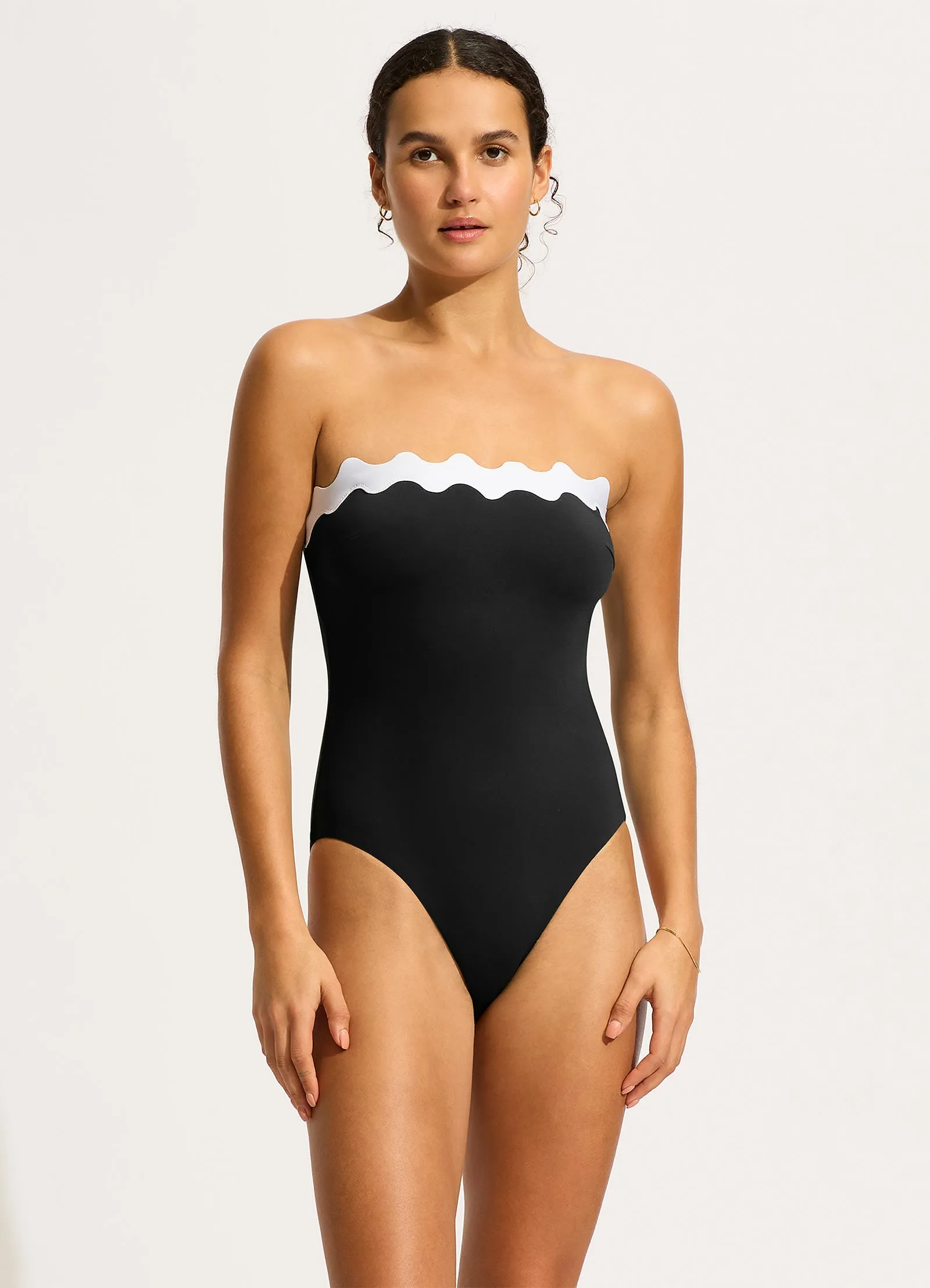 Anti Pilling Gia Ric Rac Bandeau One Piece  - Black