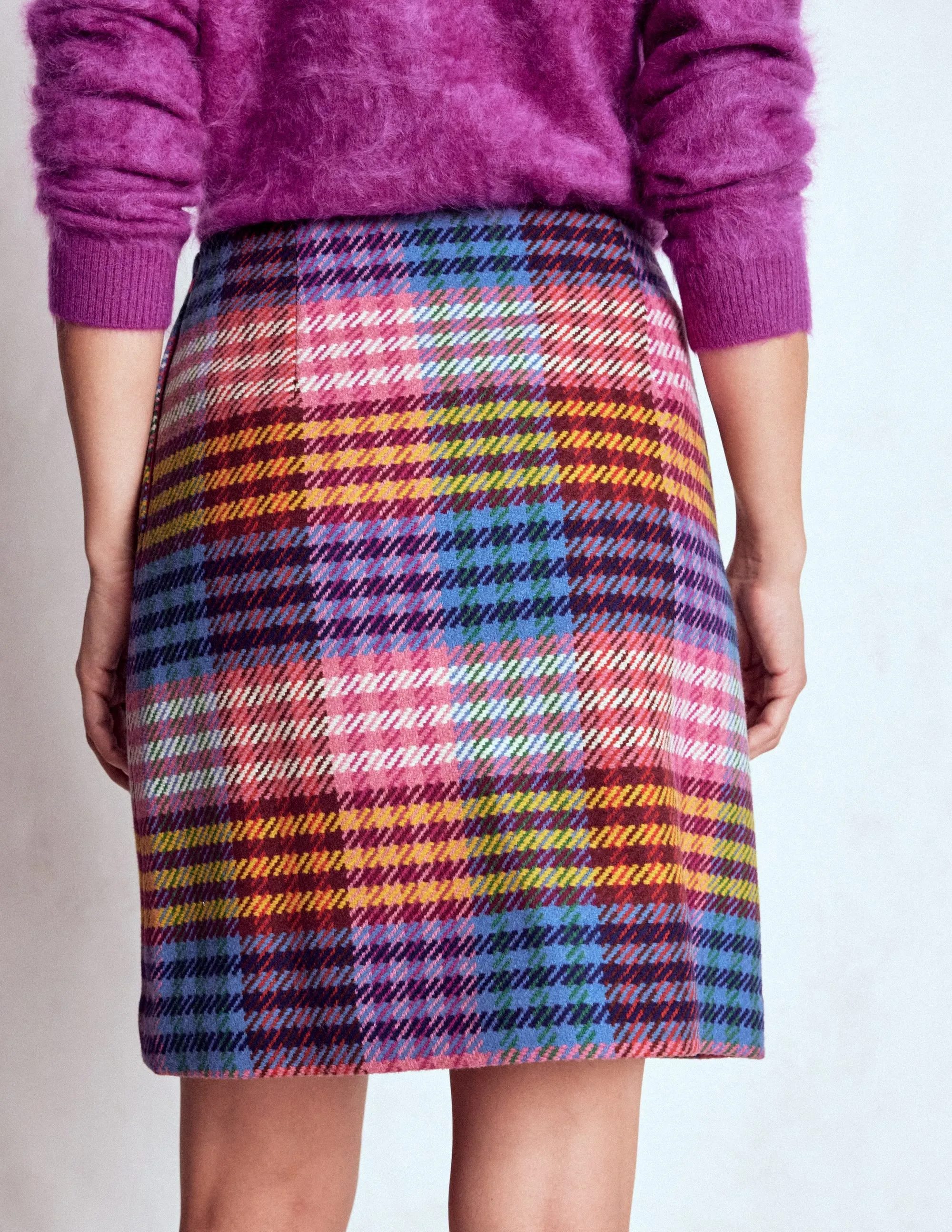 Gia Wool Short Skirt-Rainbow Blanket MultiGingham Bold Accent Structured Shape