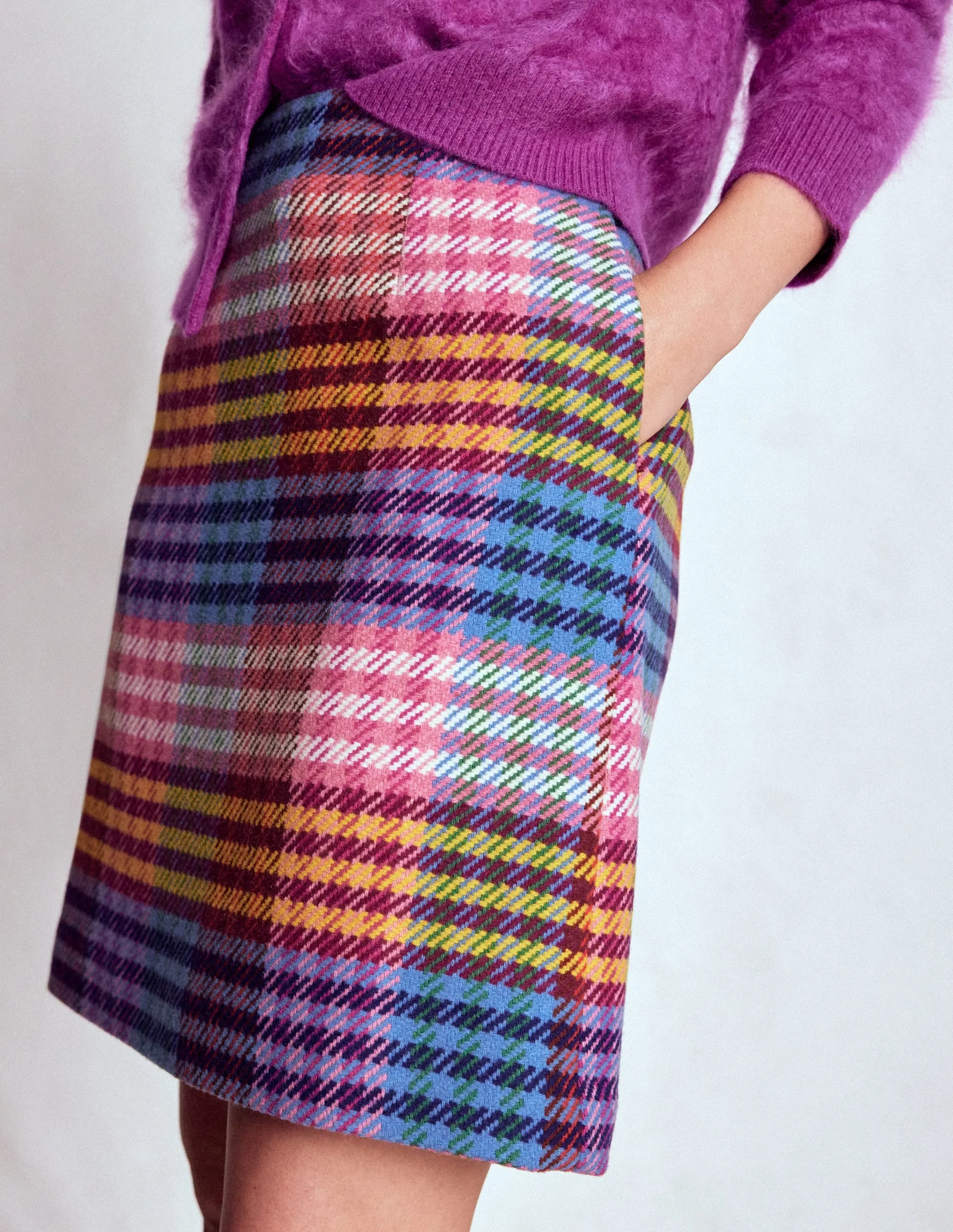 Gia Wool Short Skirt-Rainbow Blanket MultiGingham Shape Enhancing