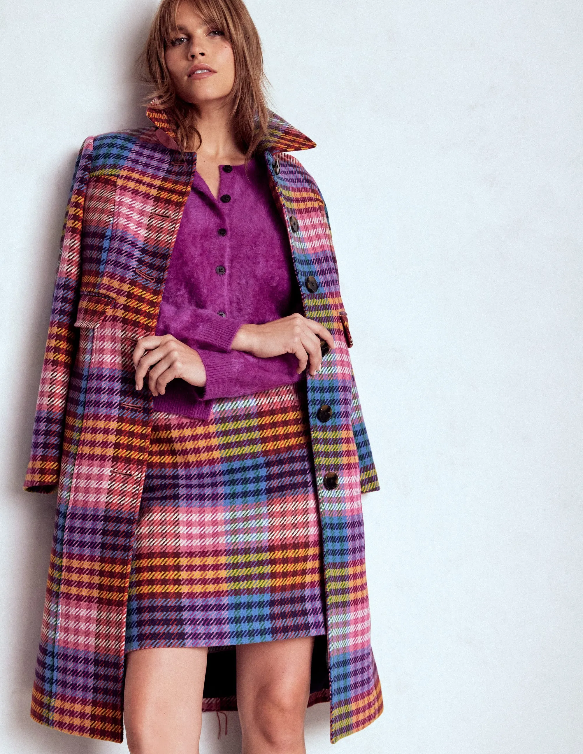 Gia Wool Short Skirt-Rainbow Blanket MultiGingham light texture