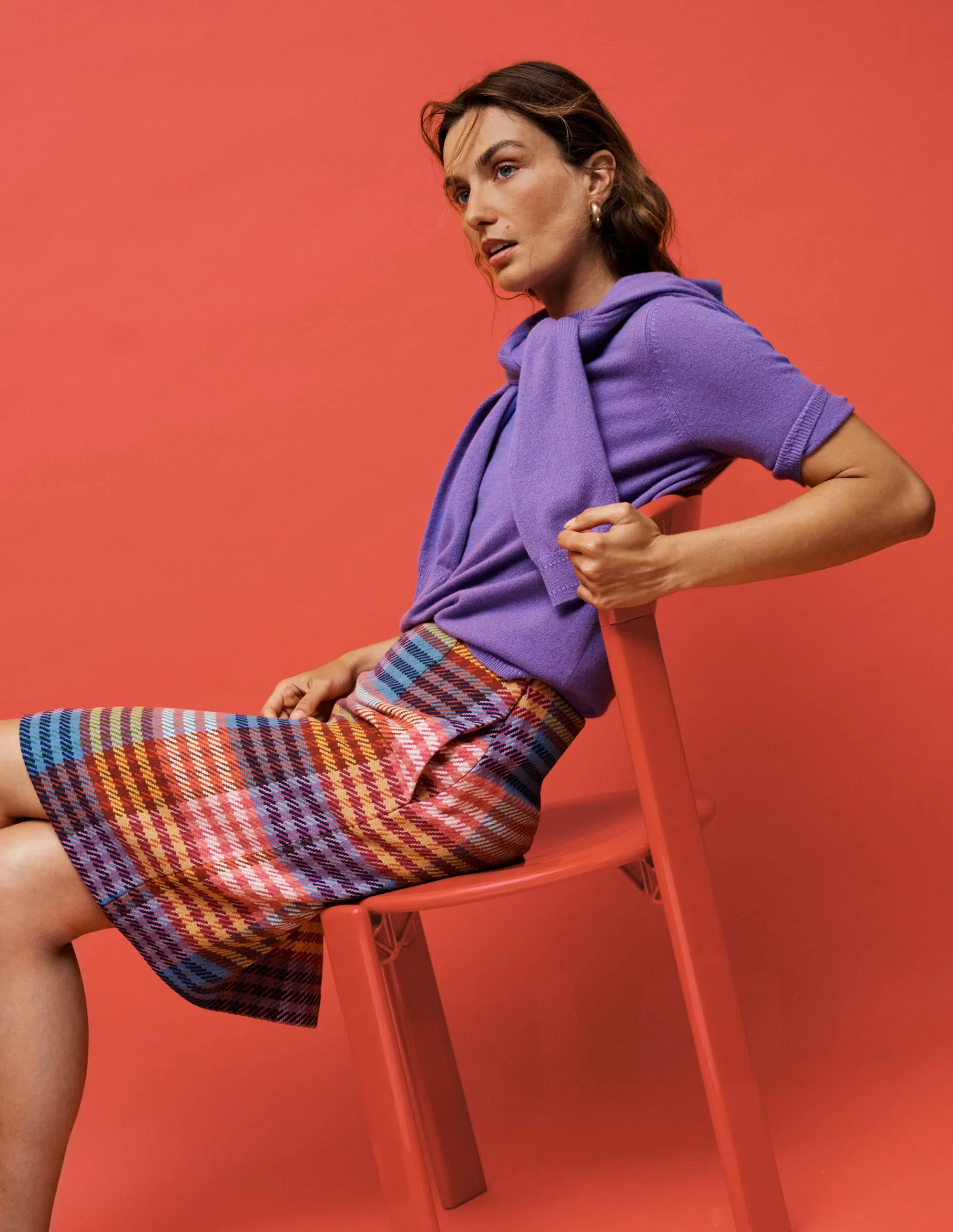 Draped Design Gia Wool Short Skirt-Rainbow Blanket MultiGingham