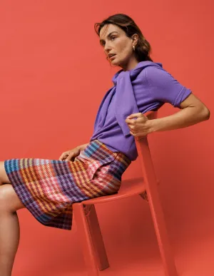 Draped Design Gia Wool Short Skirt-Rainbow Blanket MultiGingham