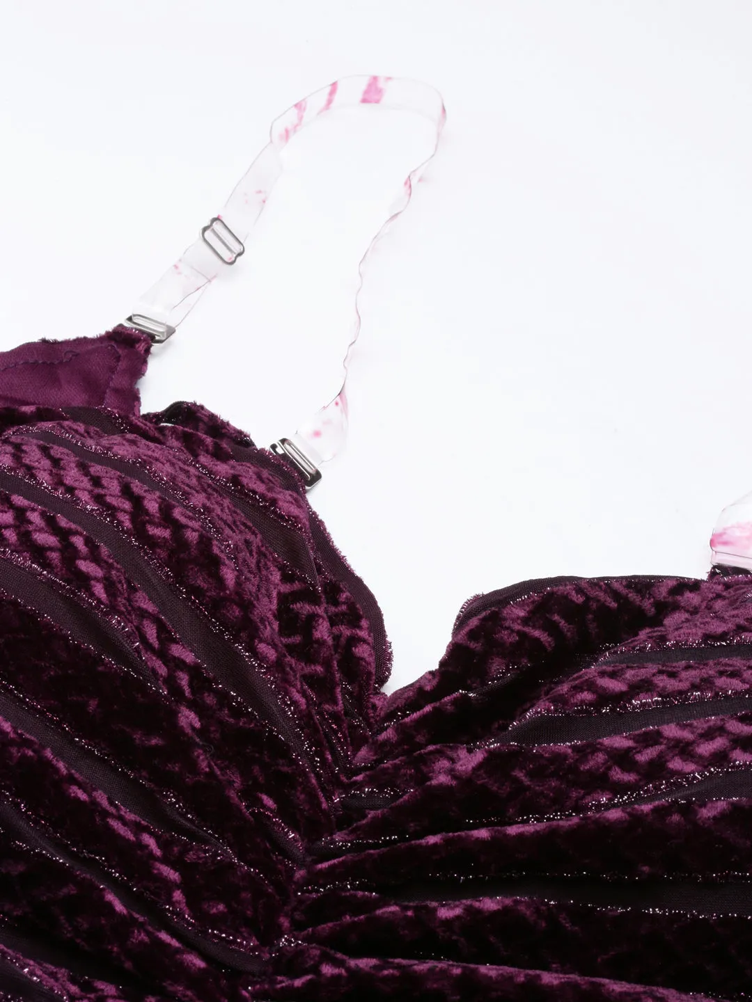 Women's Purple Self Design Sweetheart Neck Velvet Sheath Midi Dress Slim Shape Bold Statement