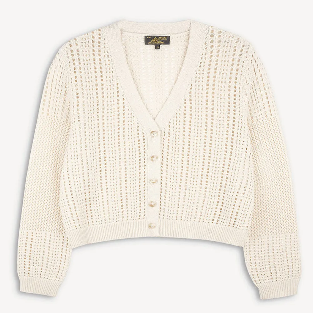 Compact Style Brushed Inner Layer Granod Fancy Knit Cardigan (Chalk)