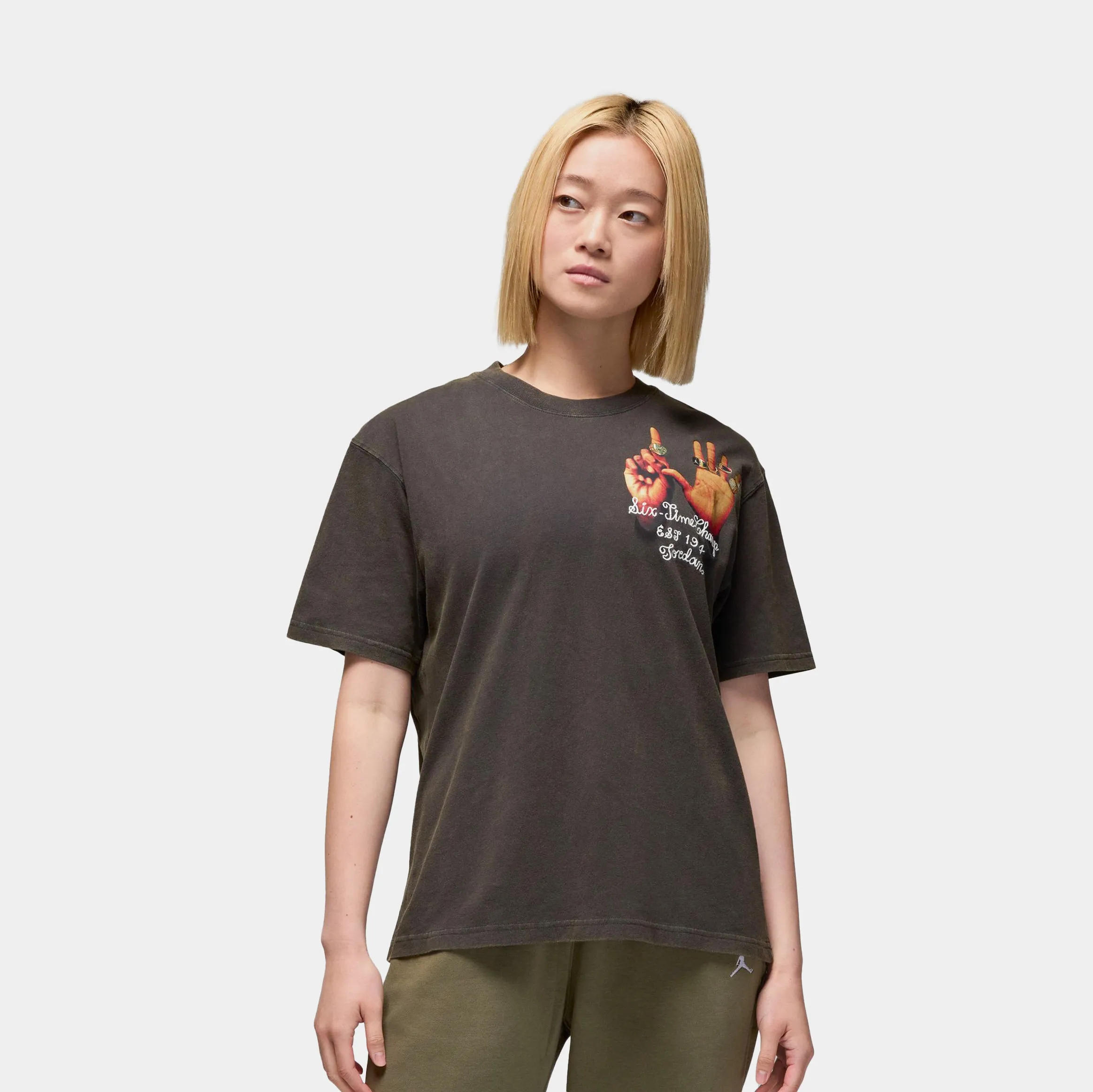 Lightweight Fabric Graphic 6 Rings Womens Short Sleeve Shirt (Black)