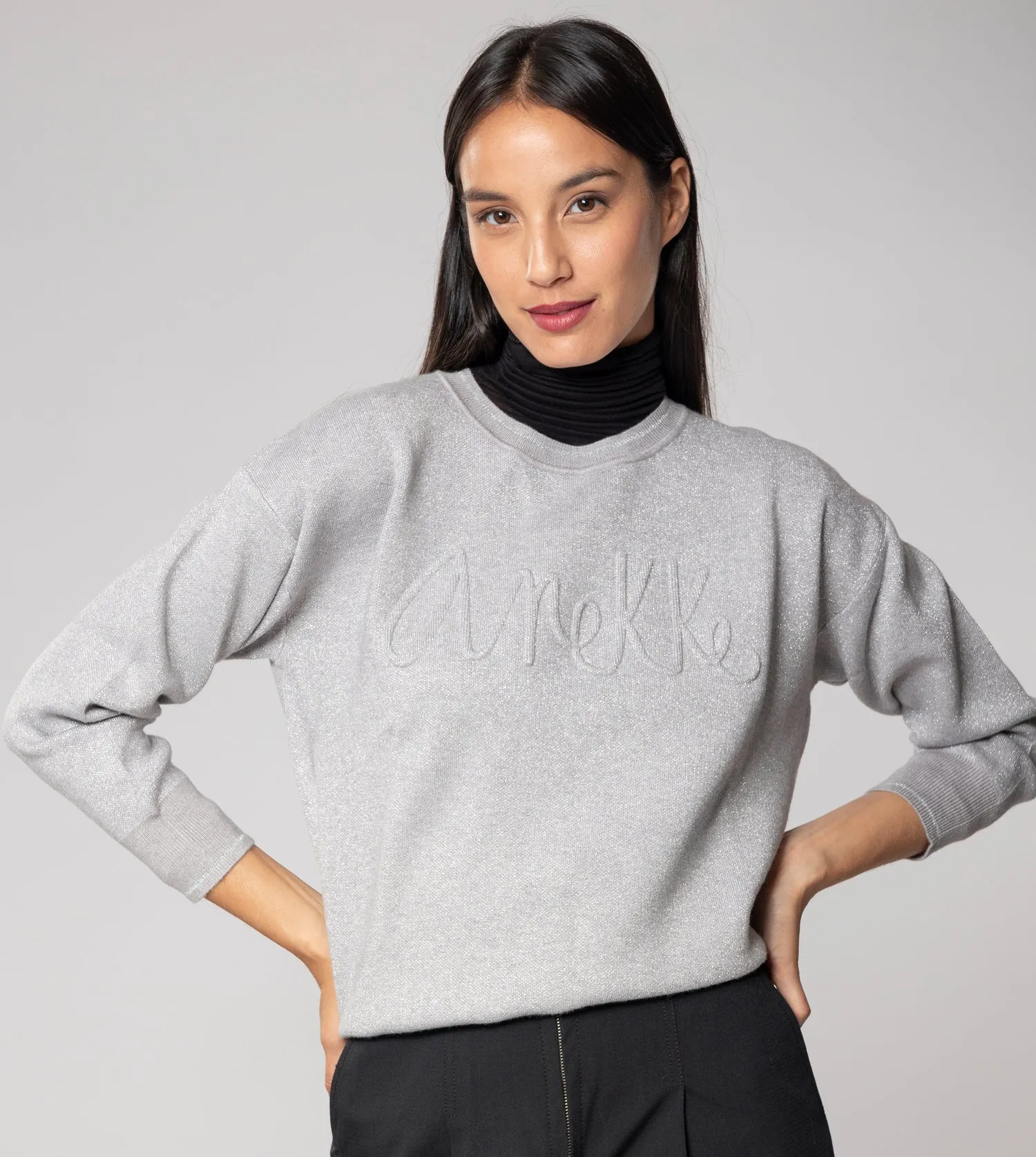 Gray Contemporary Sweater Clean Cut Polo Neckline