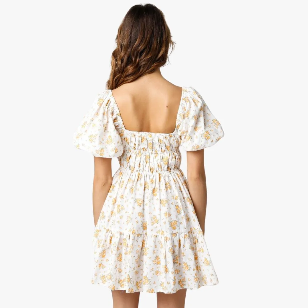 Hadley Dress (White Marigold) Fashionable Touch Smart Waistband Design