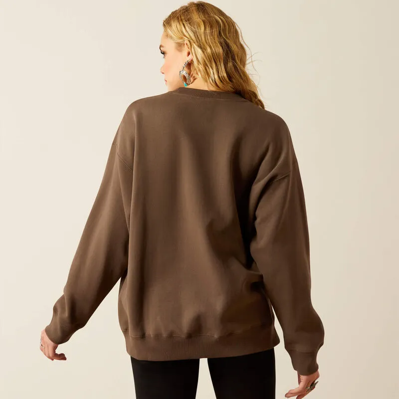 Ariat Women's Oversized Crew Logo Sweatshirt in Banyan Bark Chill Comfort goes with leggings