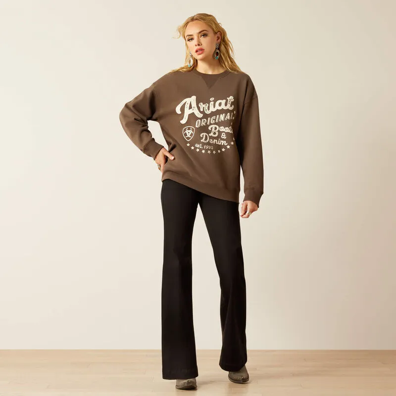 Ariat Women's Oversized Crew Logo Sweatshirt in Banyan Bark Cozy Vibe