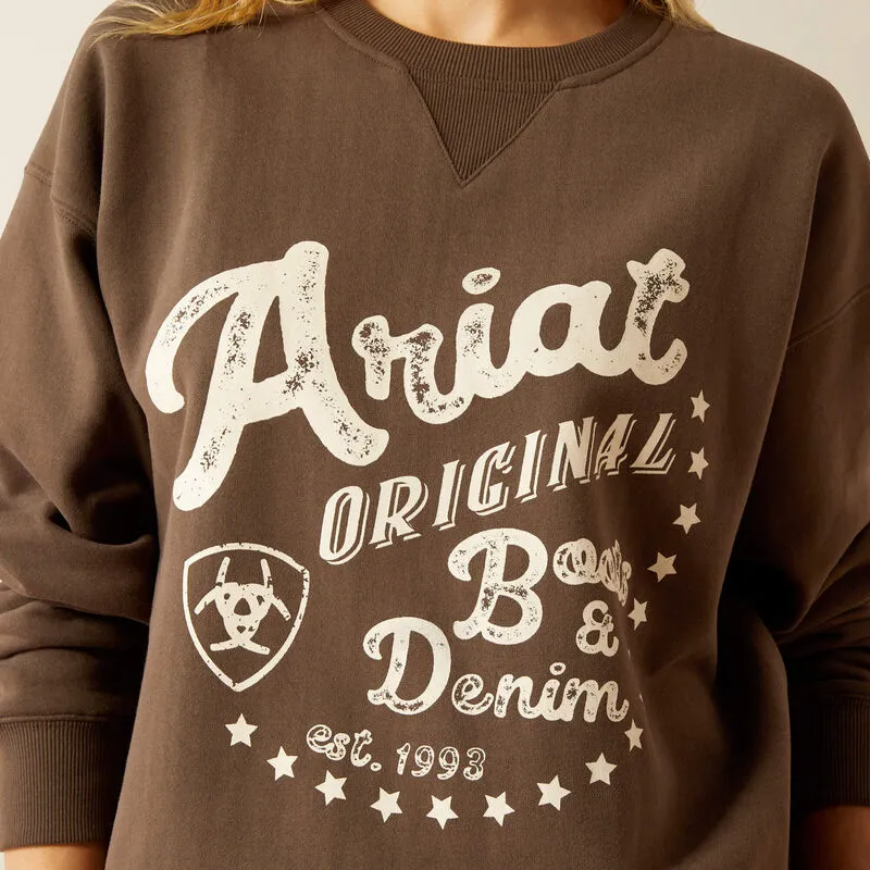 Ariat Women's Oversized Crew Logo Sweatshirt in Banyan Bark Home Relaxation