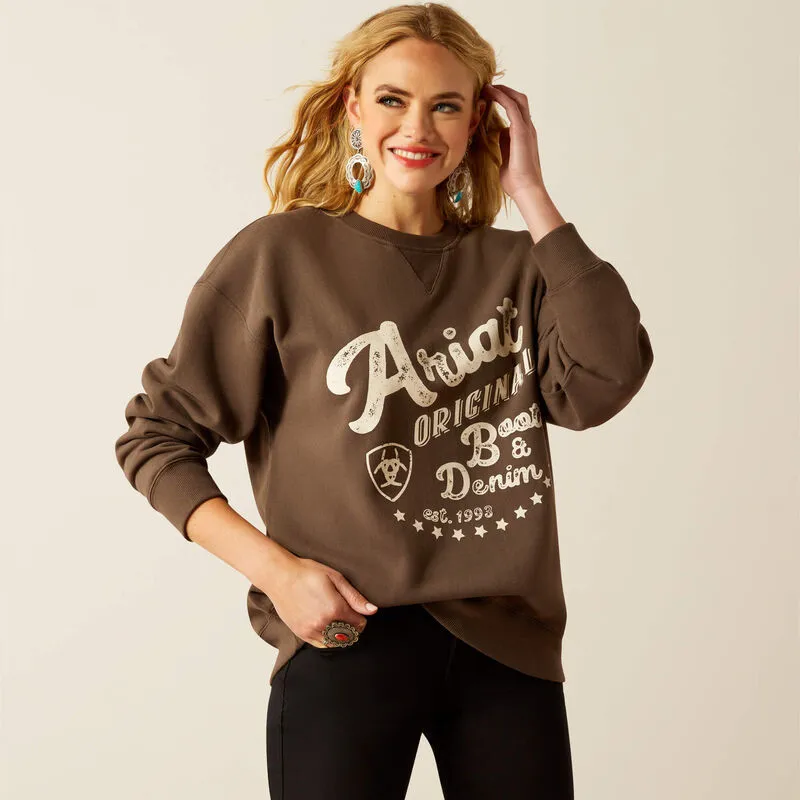Winter Wear Ariat Women's Oversized Crew Logo Sweatshirt in Banyan Bark