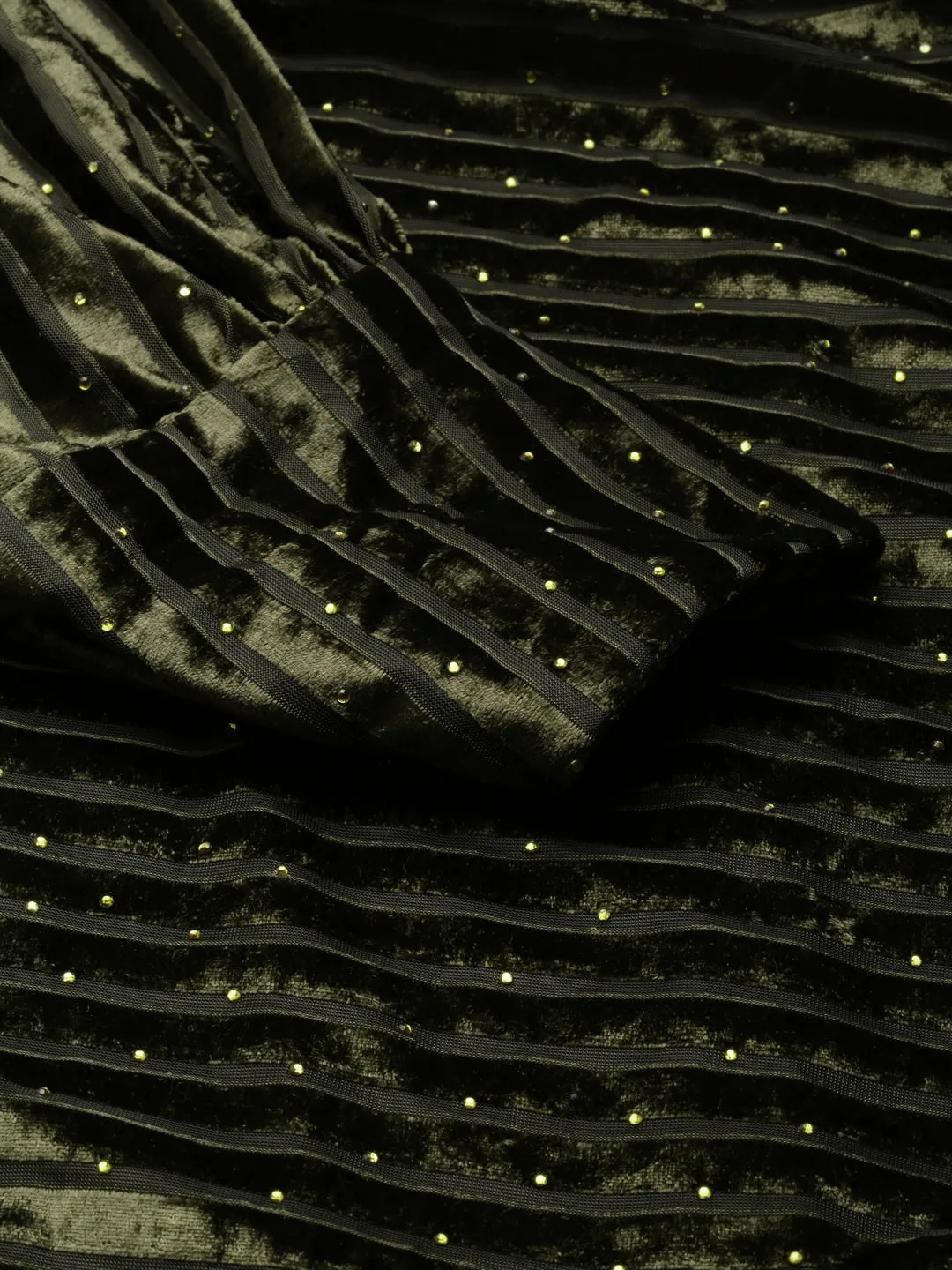 Women's Olive Cowl Neck Velvet Blouson Midi Dress Sleek Form Family Warm