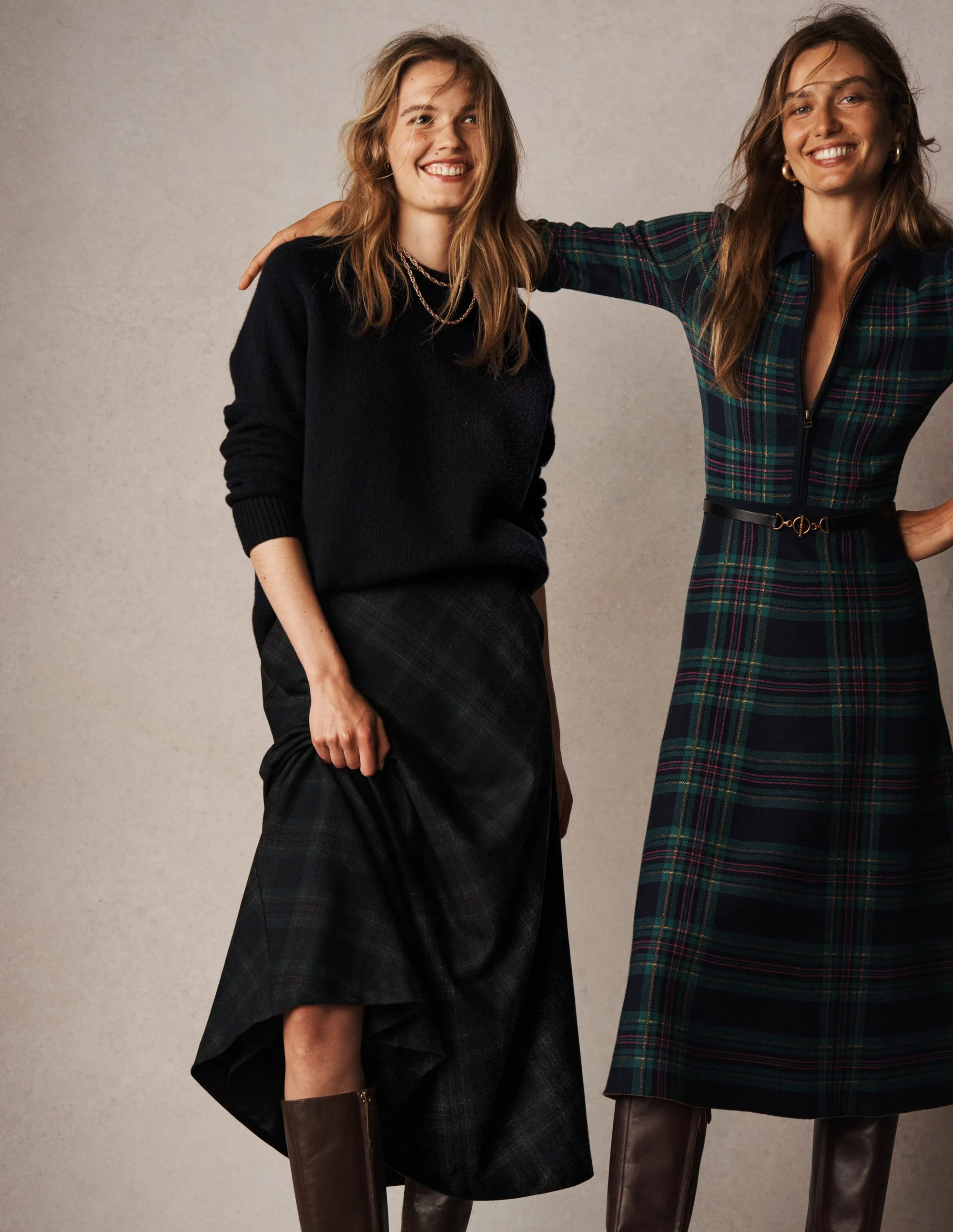 Hayley Wool Midi Skirt-Black Watch Print Mix Elegant Feel