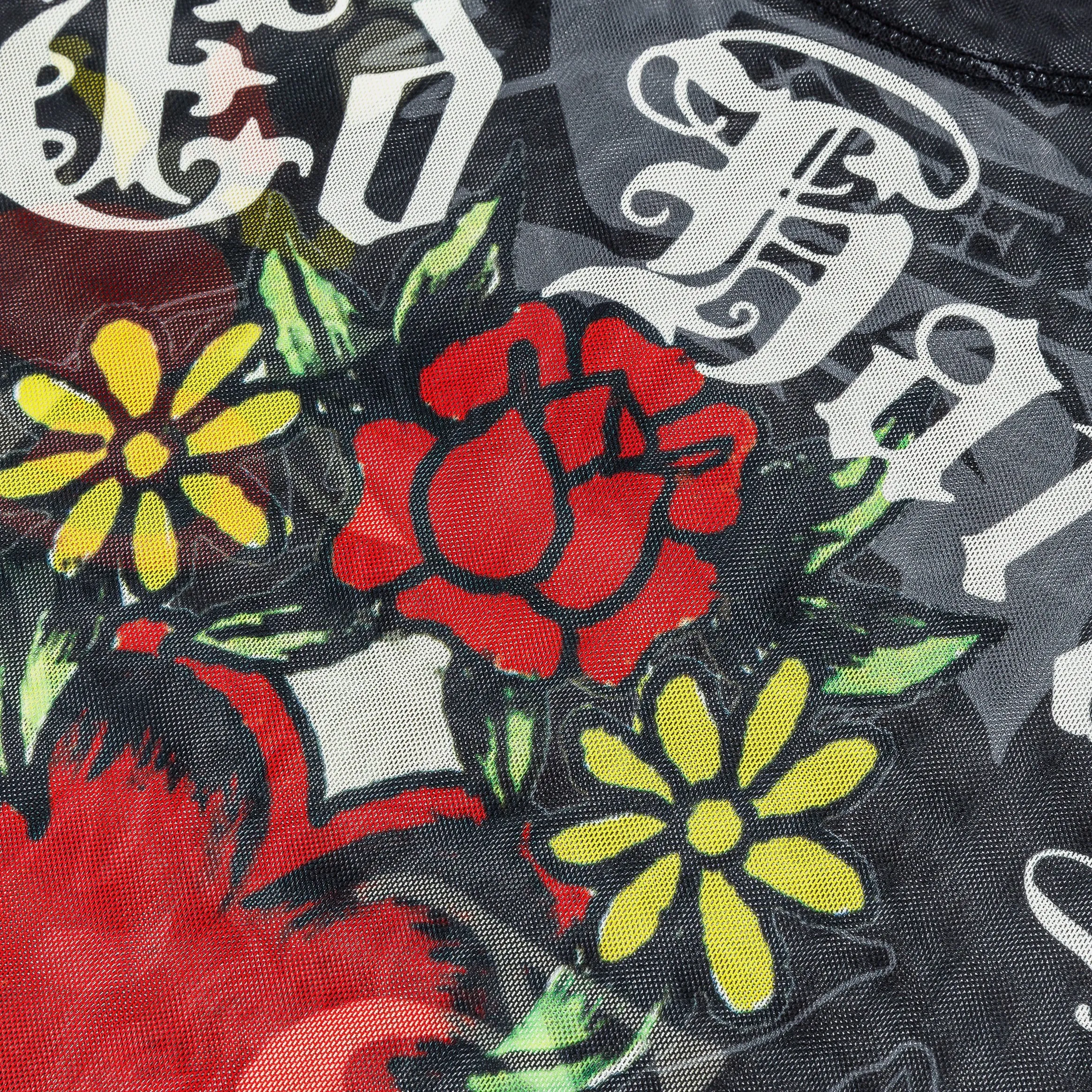 Muse Edge Heart Tiger Mesh Baby Tee Womens Short Sleeve Shirt (Black/Red)