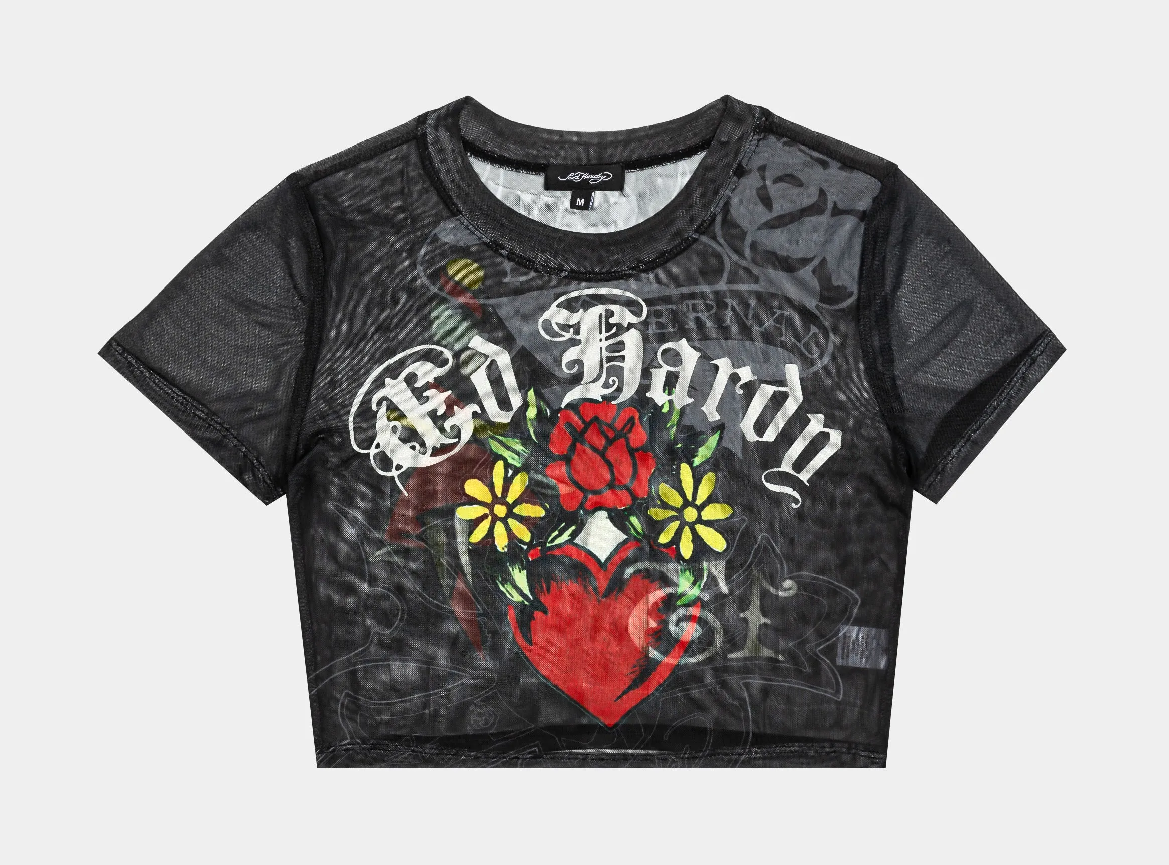 Minimal Mood Effortless Design Heart Tiger Mesh Baby Tee Womens Short Sleeve Shirt (Black/Red)