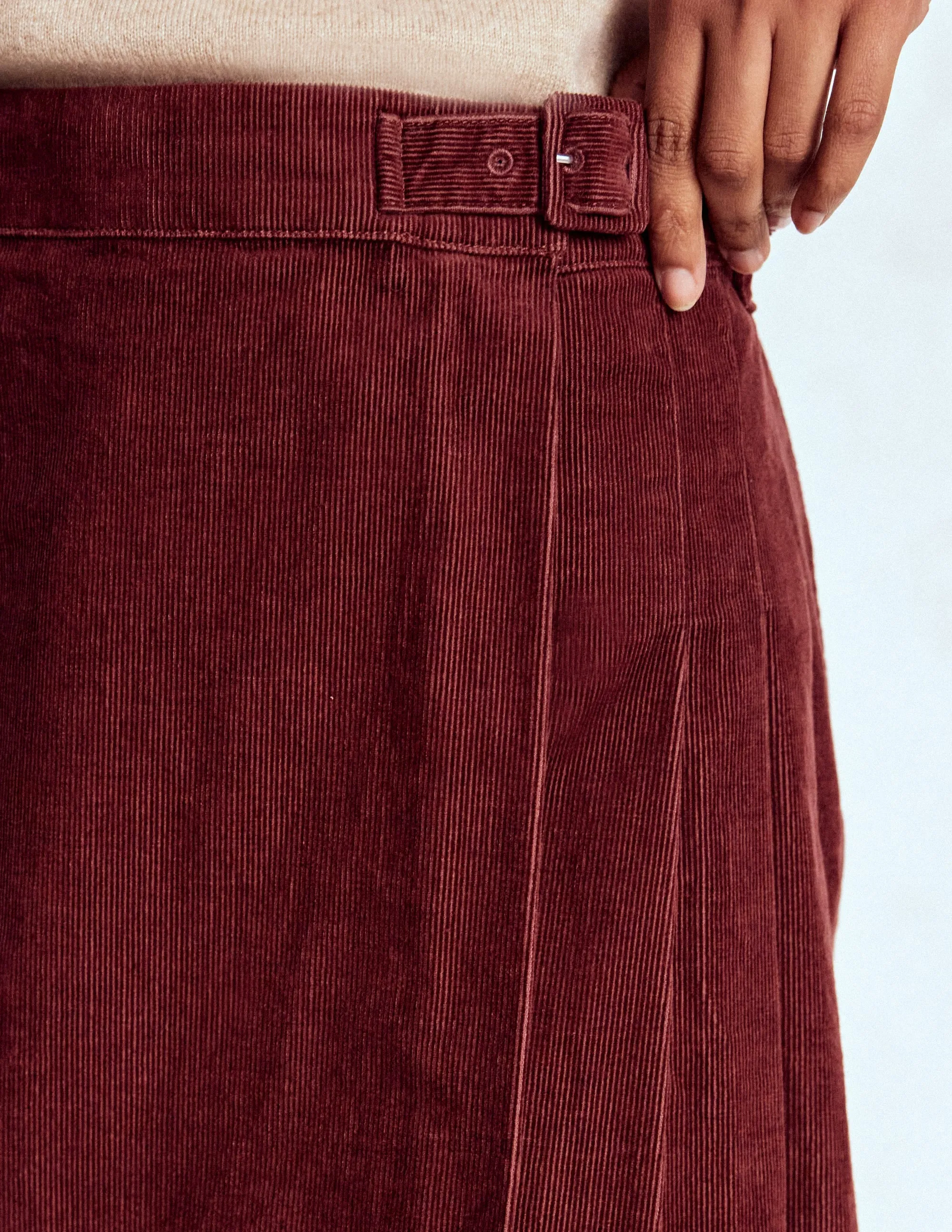 Helen Cord Kilt Skirt-Chestnut Department Store Style Refined Sophistication