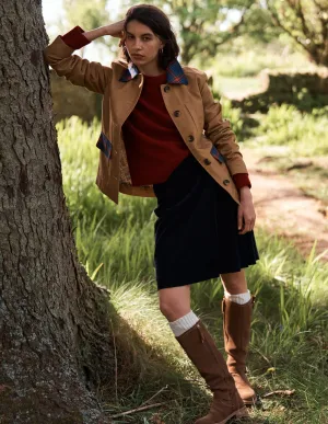 Laser cut Neat Finish Helen Cord Kilt Skirt-Navy