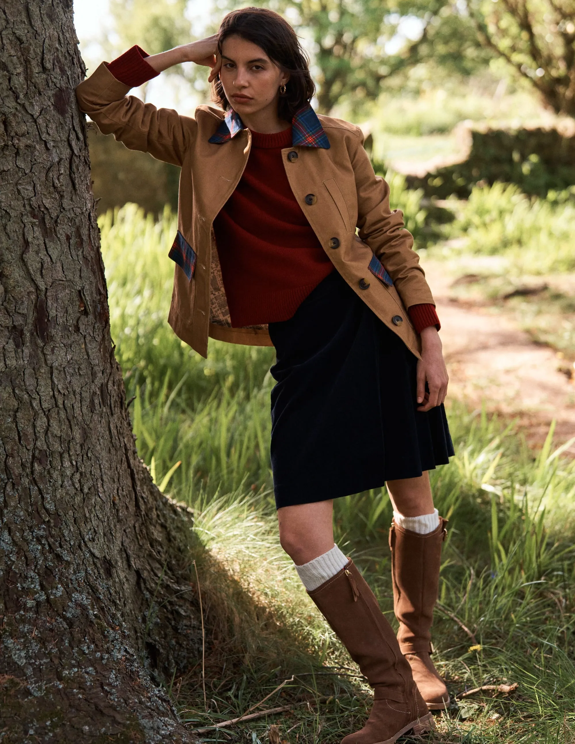 Laser cut Neat Finish Helen Cord Kilt Skirt-Navy