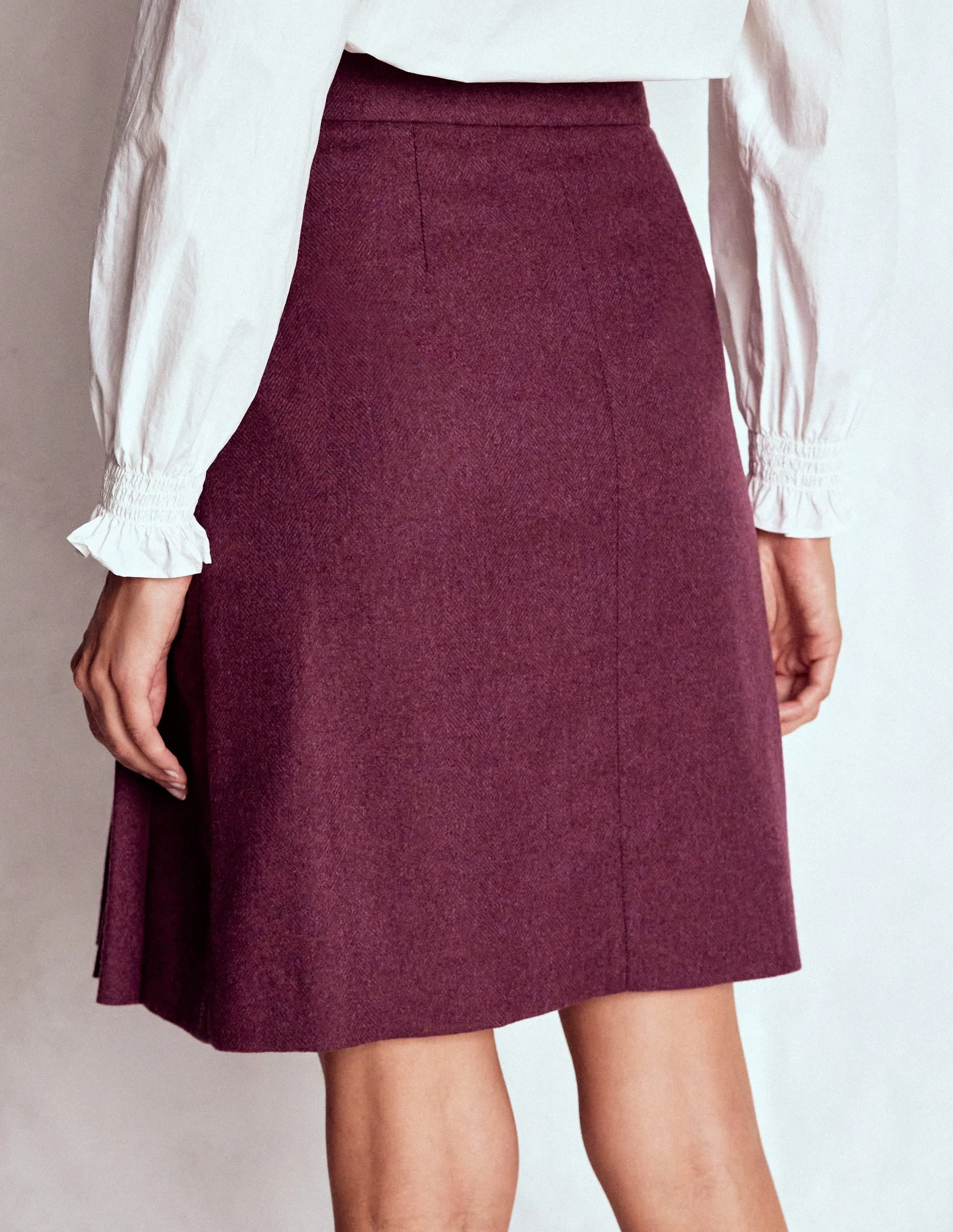Minimal Vibes Helen Wool Kilt Skirt-Maroon and Purple Herringbone