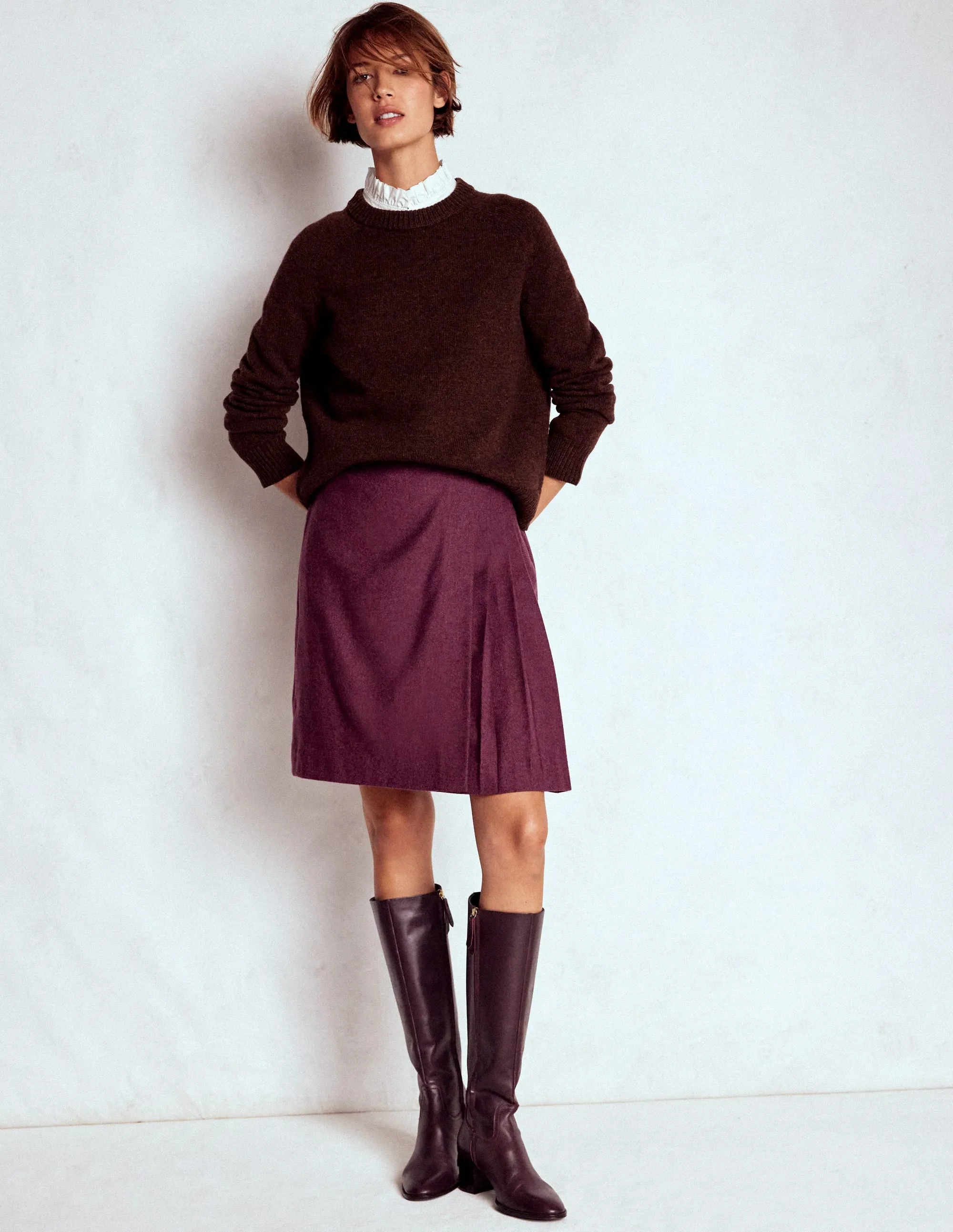 Helen Wool Kilt Skirt-Maroon and Purple Herringbone Outfit Mix Simple Comfort