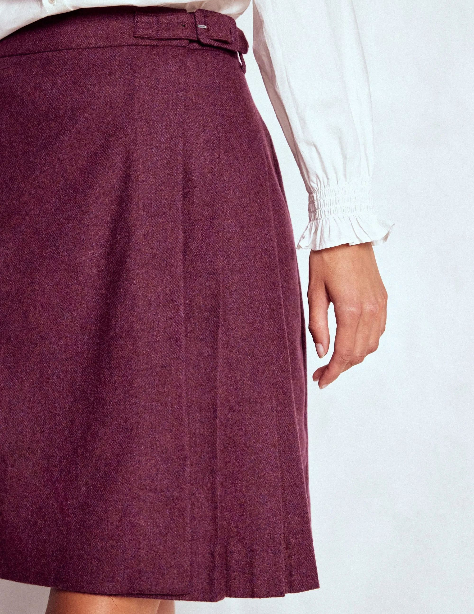 birthday party Quilted Texture Helen Wool Kilt Skirt-Maroon and Purple Herringbone