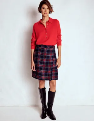 ribbed texture Helen Wool Kilt Skirt-Navy, Green and Red Check