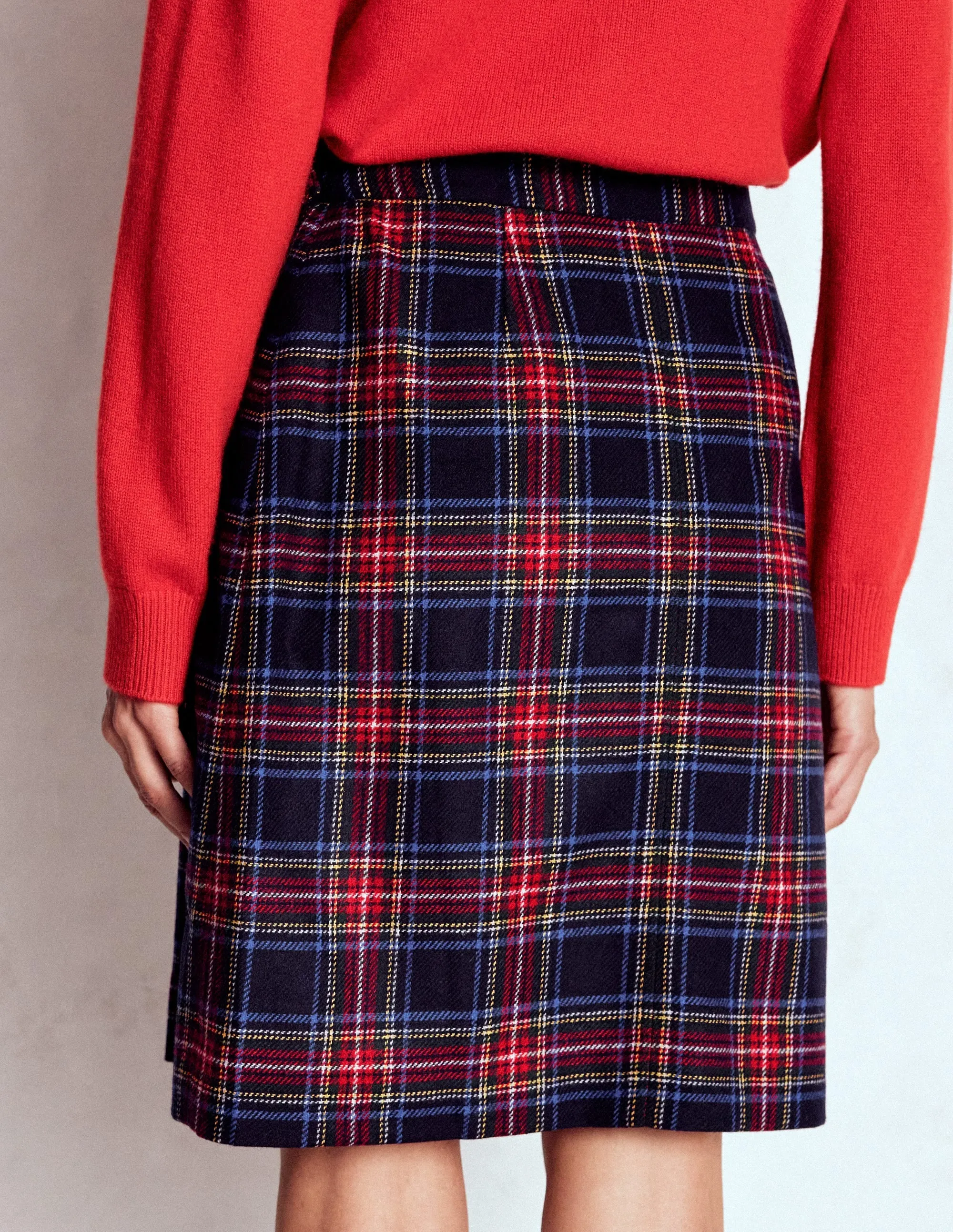 Everyday Line Helen Wool Kilt Skirt-Navy, Green and Red Check