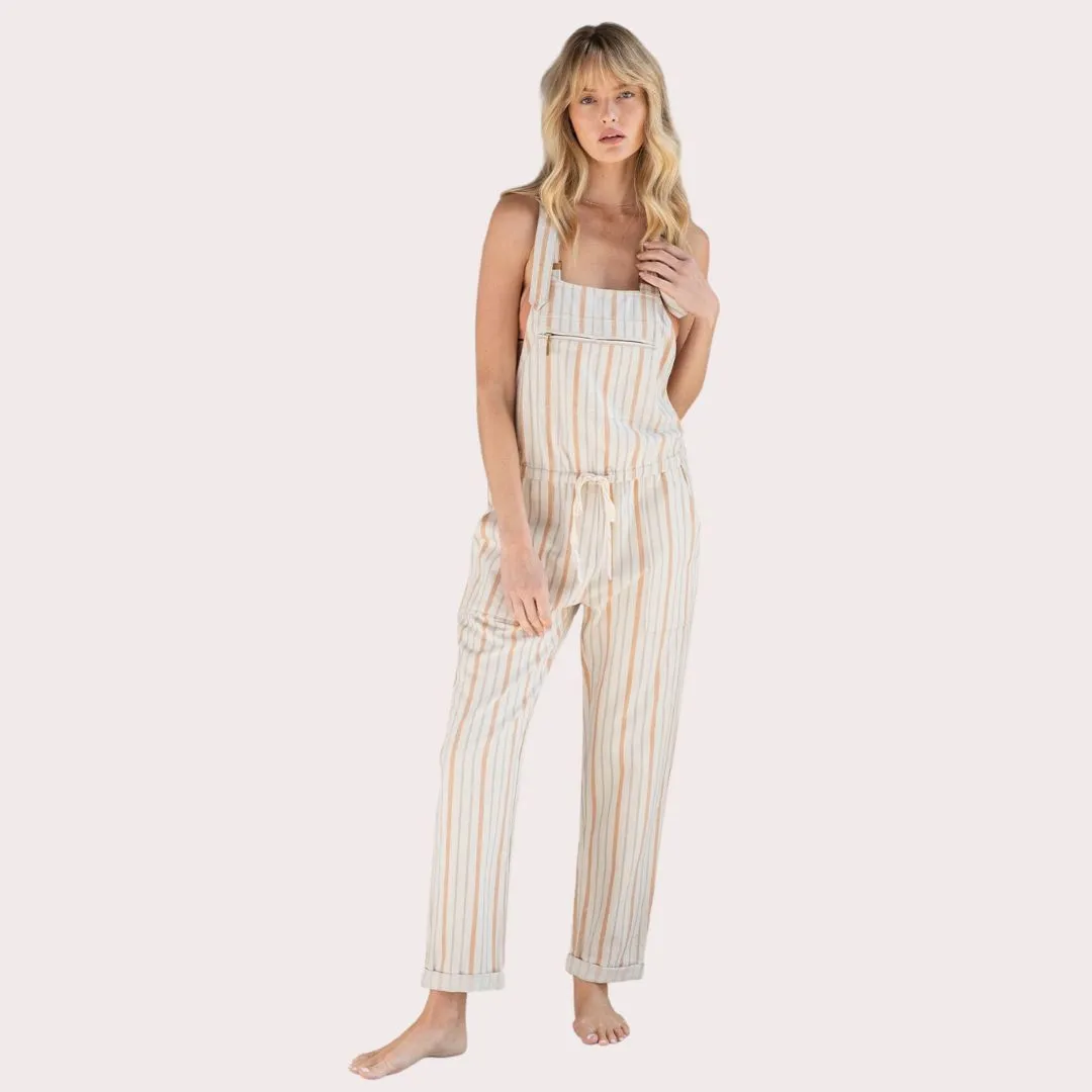 Yarn Dye Stripe Linen Blend Casual Overalls (Natural   Terraco) High Cut Tulle Flow