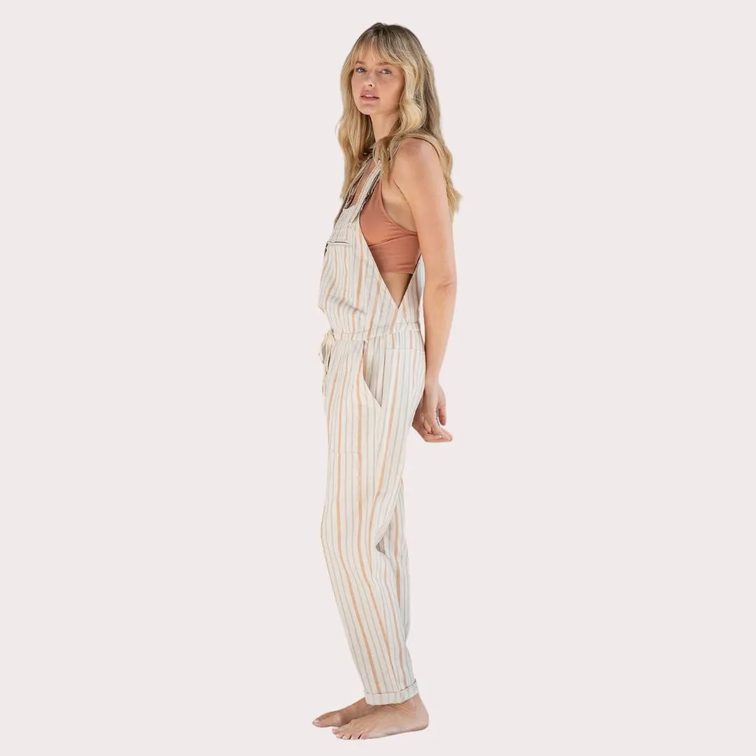 Yarn Dye Stripe Linen Blend Casual Overalls (Natural   Terraco) Dance-Party
